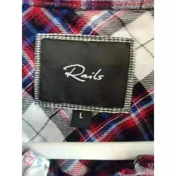 Rails Womens Top Size L Plaid Button Down Shirt Red White Blue Patriotic - Picture 2 of 8